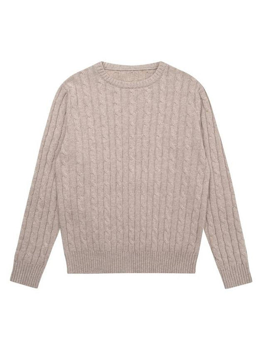 Round Cable Knit Top Beige - SOLEW - BALAAN 2