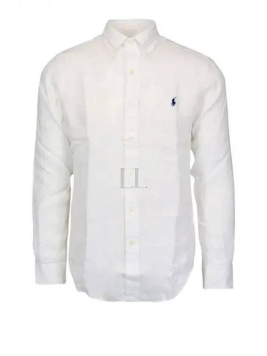 Embroidered Logo Linen Long Sleeve Shirt White - POLO RALPH LAUREN - BALAAN 2