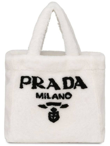 Shearling top handle tote bag white 1BG374 - PRADA - BALAAN 1