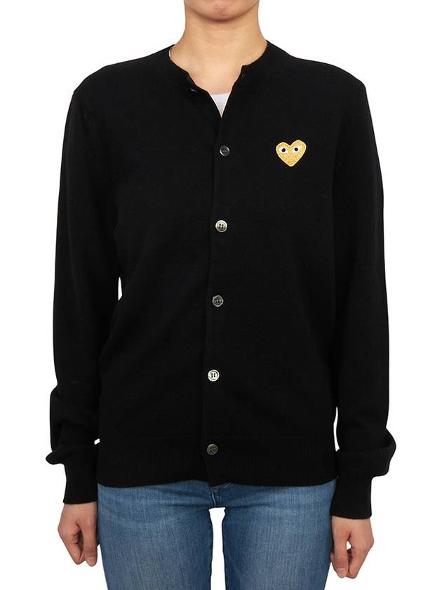 Comme des Gar ons Gold Wappen Wool Round Neck Cardigan Black - COMME DES GARCONS PLAY - BALAAN 3