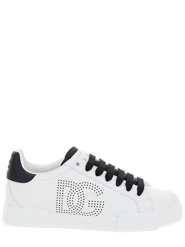 'Portofino' White Low Top Sneakers With Perforated Dg Logo In Leather Woman - DOLCE&GABBANA - BALAAN 1