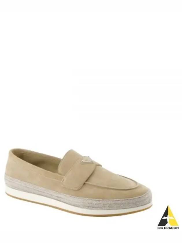 Triangle Logo Suede Loafers Beige - PRADA - BALAAN 2