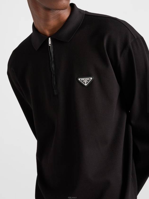 Triangle Logo Long Sleeve Polo Shirt Black - PRADA - BALAAN 3