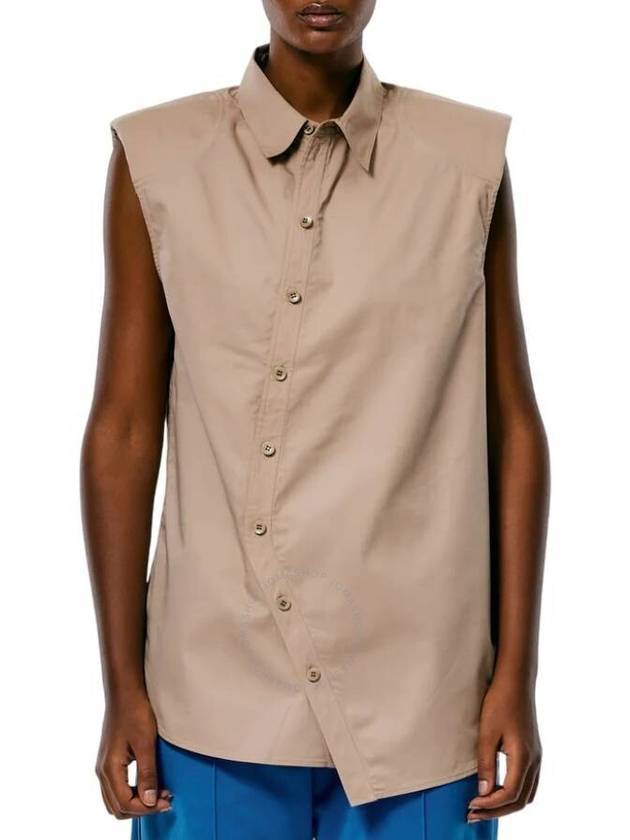 Tibi Sleeveless Poplin Shoulderpad Shirt In Sand, Brand Size 6 - TIBI - BALAAN 1