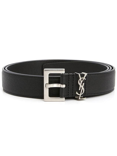 Silver Hardware Monogram Buckle Leather Belt Black - SAINT LAURENT - BALAAN 2