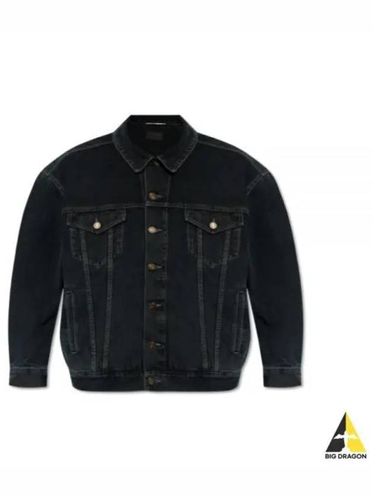 Egg Shape Denim Jacket Dark Blue Black - SAINT LAURENT - BALAAN 2