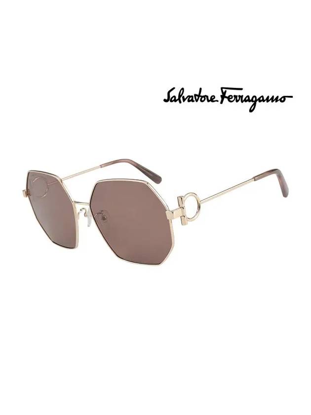 Geometric Metal Sunglasses Brown - SALVATORE FERRAGAMO - BALAAN 3