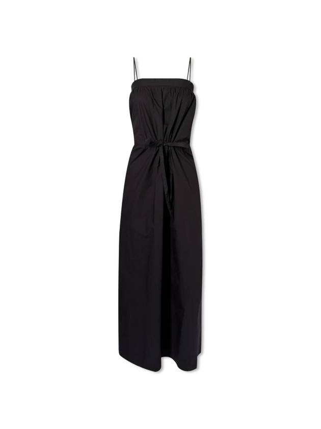 Strap Cotton Poplin Long Dress Black - GANNI - BALAAN.