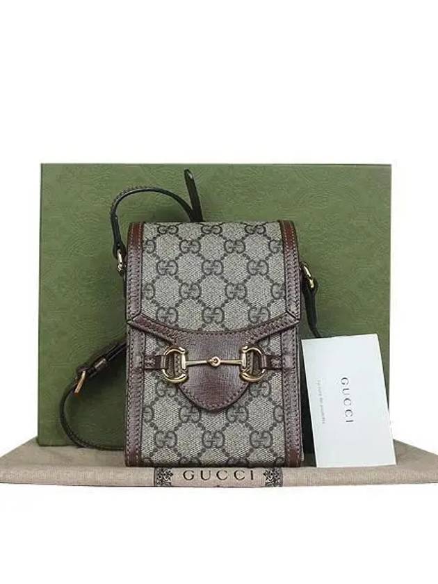 625615 Gold Horsebit 1955 Supreme Canvas Brown Leather Mini Cross Bag - GUCCI - BALAAN 1