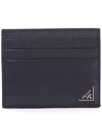 Triangle Logo Saffiano Card Wallet Navy - PRADA - BALAAN 1