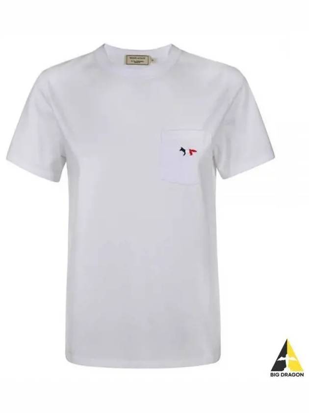 Tricolor Fox Patch Classic Pocket Short Sleeve T-Shirt White - MAISON KITSUNE - BALAAN 2