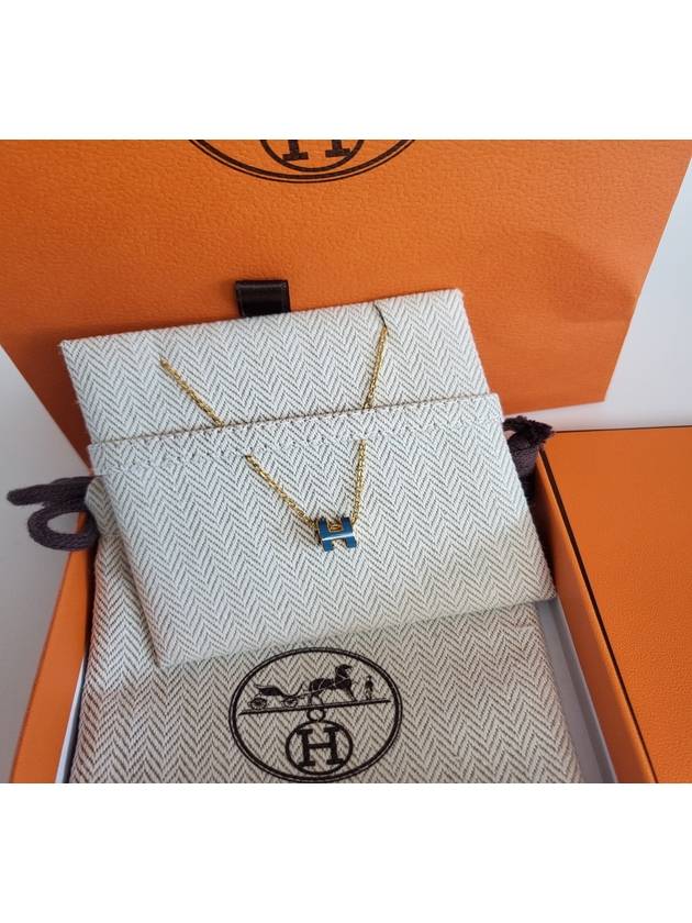 MiMini Pop H Pendant Necklace Gold Bleu Jean - HERMES - BALAAN 3