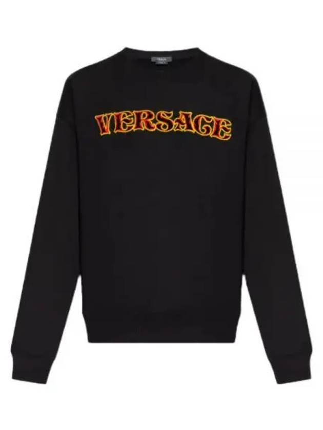 Embroidered Cotton Crewneck Sweatshirt Black - VERSACE - BALAAN 1