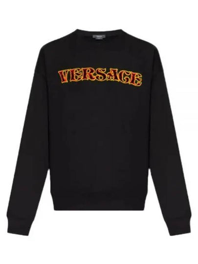 Embroidered Cotton Crewneck Sweatshirt Black - VERSACE - BALAAN 2