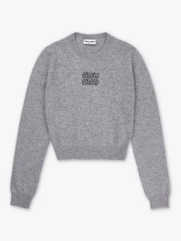 Embroidered Logo Cashmere Knit Top Grey - MIU MIU - BALAAN 2