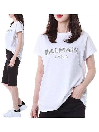 Crystal Logo Short Sleeve T-Shirt White - BALMAIN - BALAAN 2