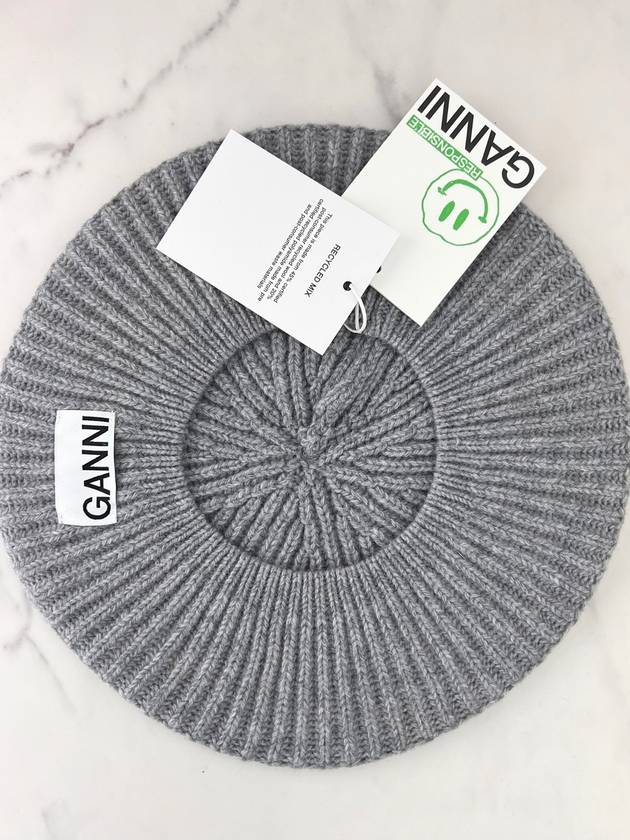 Logo Rib Edge Wool Beret Paloma Melange - GANNI - BALAAN 9