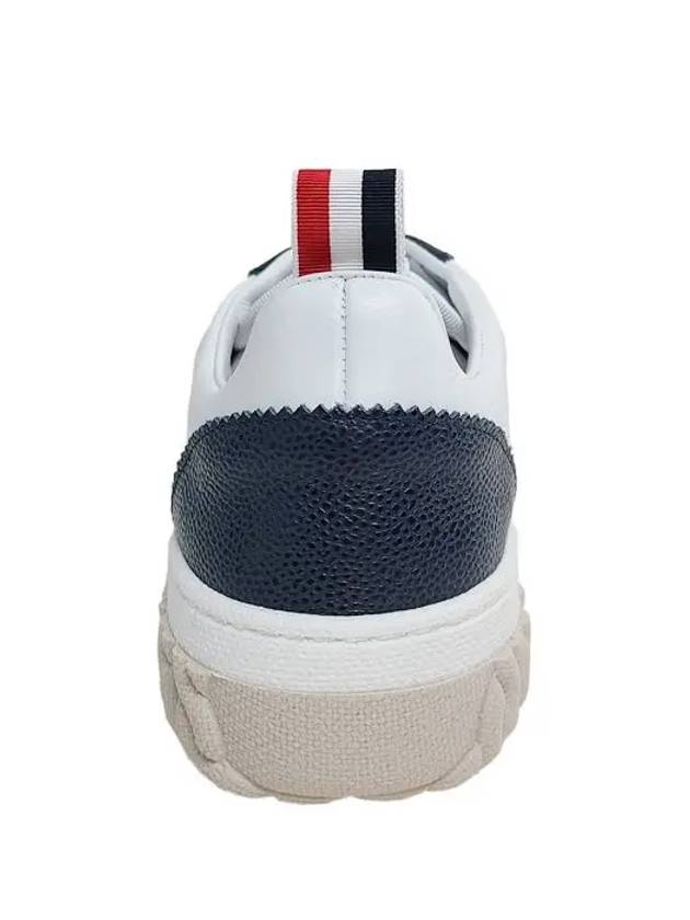 Calf Suede Cable Knit Low Top Sneakers White Navy - THOM BROWNE - BALAAN 5