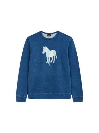 PS Zebra Graphic Crew Neck Sweatshirt Melange Blue 270291 - PAUL SMITH - BALAAN 1