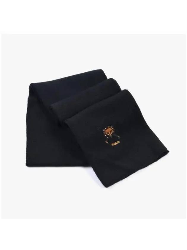 Fox Embroidered Wool Muffler Black - POLO RALPH LAUREN - BALAAN 6