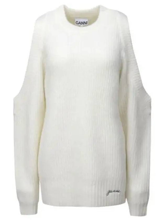 Chunky Soft Wool Open Shoulder Pullover Sweater Women Knitted - GANNI - BALAAN 1