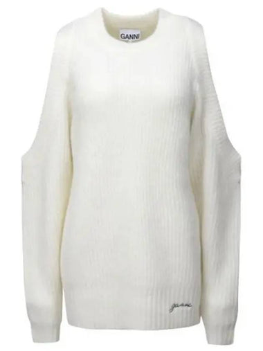 Chunky soft wool open shoulder pullover sweater knit - GANNI - BALAAN 1