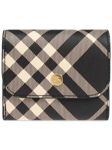 Check Leather Half Wallet Black - BURBERRY - BALAAN 1