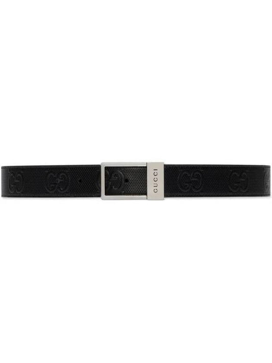 GG Rectangular Buckle Leather Belt Black - GUCCI - BALAAN 1