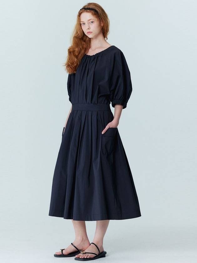 Balloon shirring pleated long dress black - OPENING SUNSHINE - BALAAN 1