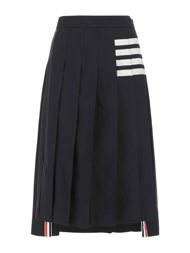 4 Bar Logo Plain Weave Wool Pleated Skirt Navy - THOM BROWNE - BALAAN 2