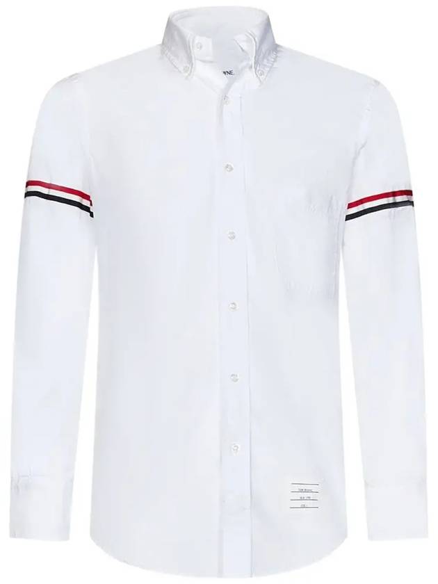 Men's Poplin Grosgrain Armband Classic Long Sleeve Shirt White - THOM BROWNE - BALAAN 3