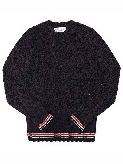 Women's Pointel Cable Merino Wool Pullover Knit Top Navy - THOM BROWNE - BALAAN 2