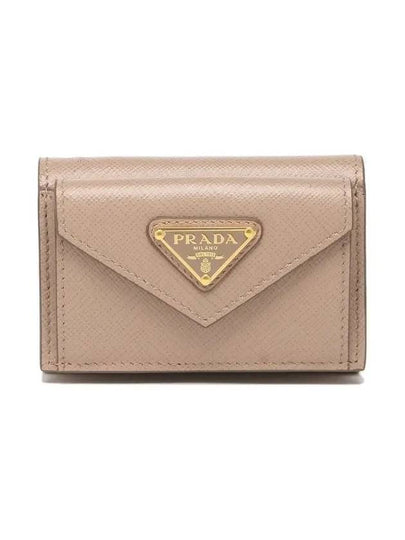 Saffiano Triangle Logo Flap Half Wallet Pink - PRADA - BALAAN 2