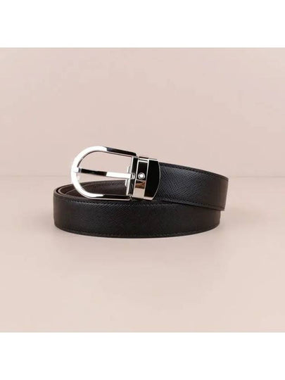 Horseshoe Buckle Reversible Leather Belt Black Brown - MONTBLANC - BALAAN 2