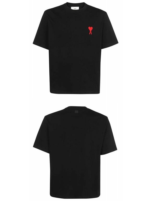 Heart Logo Cotton Jersey Short Sleeve T-Shirt Black - AMI - BALAAN 5