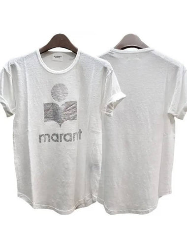 Etoile KOLDI Linen Silver Logo Short Sleeve T Shirt TS0004FA A1N10E 20WH 1095635 - ISABEL MARANT - BALAAN 1