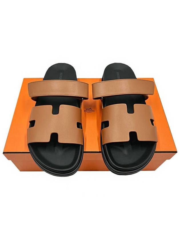 Chypre H Logo Calfskin Sandals Brown - HERMES - BALAAN 2