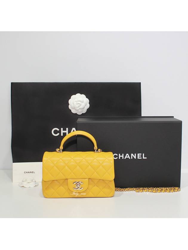 Top Handle Lambskin Mini Flap Cross Bag Yellow - CHANEL - BALAAN 2