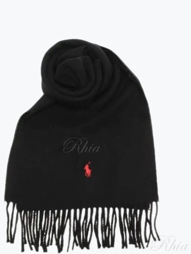 Pony Embroidery Recycled Wool Muffler Black - POLO RALPH LAUREN - BALAAN 2