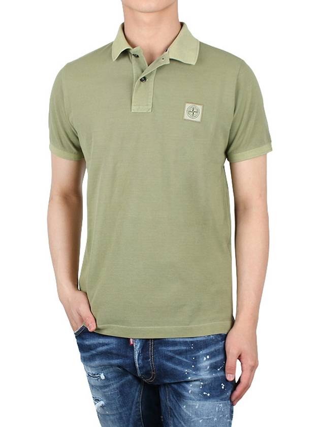 Men's Logo Patch Cotton Short Sleeve Polo Shirt Green - STONE ISLAND - 3