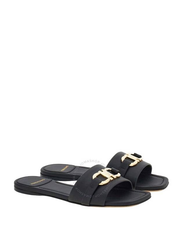 Gancini Ornament Flat Slide Black - SALVATORE FERRAGAMO - BALAAN 4