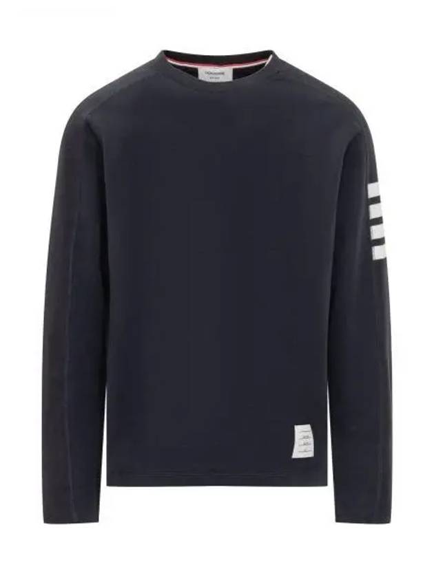 4-Bar Striped Cotton Long Sleeve T-Shirt Navy - THOM BROWNE - BALAAN 2