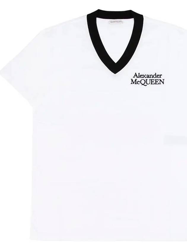 Embroiderd Logo V-neck Short Sleeve T-shirt White - ALEXANDER MCQUEEN - BALAAN 8