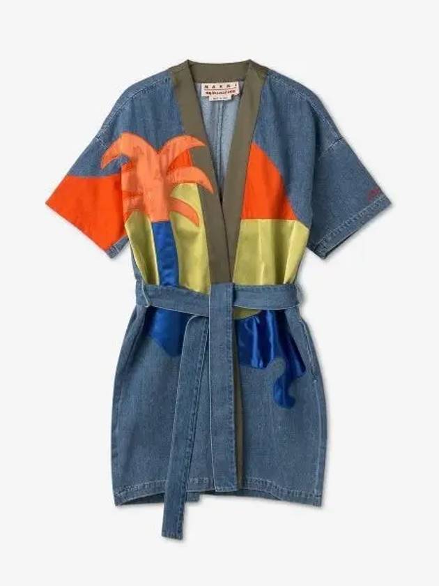 Color Block Dusty Denim Cotton Bathrobe Blue - MARNI - BALAAN 2