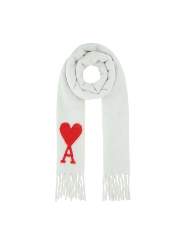 Heart Logo Oversized Wool Fringe Scarf Pale Green - AMI - BALAAN 1