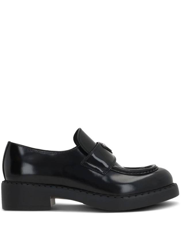 Triangle Logo Chocolate Brushed Leather Loafers Black - PRADA - BALAAN 2