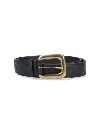 Regular Intrecciato Gold Buckle Leather Belt Black - BOTTEGA VENETA - BALAAN 1