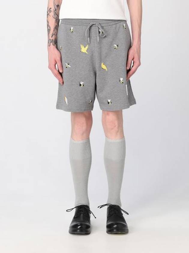 Bird Bee Embroidered Loopback Cotton Sweat Shorts Grey - THOM BROWNE - BALAAN.