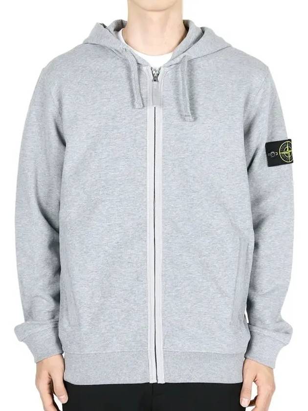 Logo Cotton Zip-Up Hoodie Dust Grey Melange - STONE ISLAND - BALAAN 3