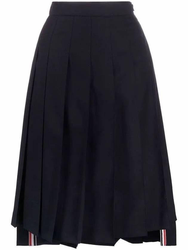 Super 120S Twill Below Knee Pleated Skirt Navy - THOM BROWNE - BALAAN 3